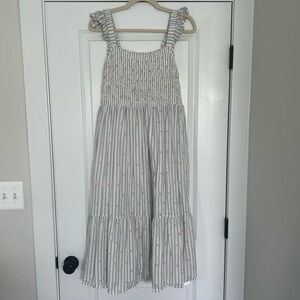 LOFT Striped Midi Dress with Ruffle Straps